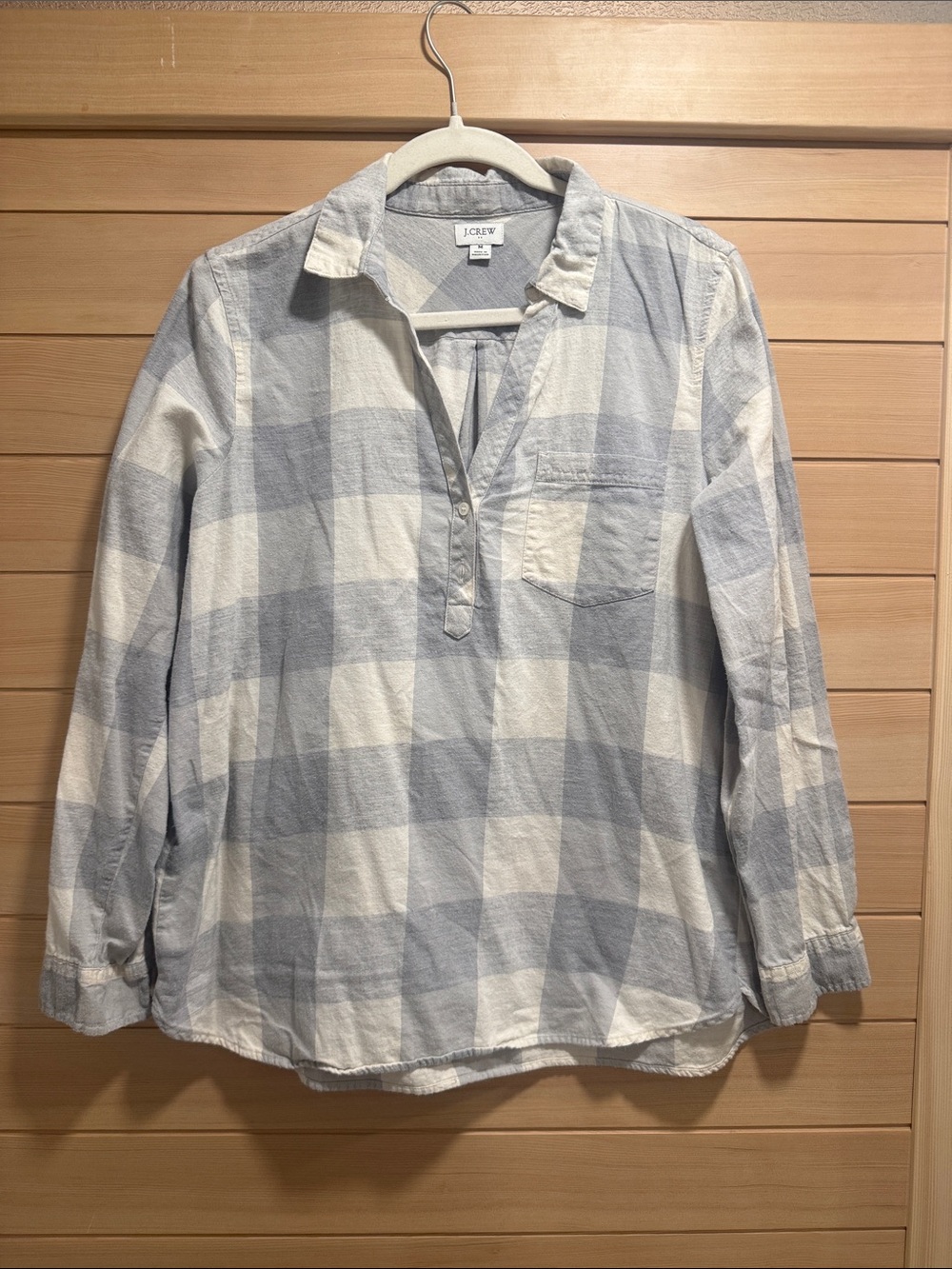 J. Crew Light Grey and White Plaid Tunic Shirt